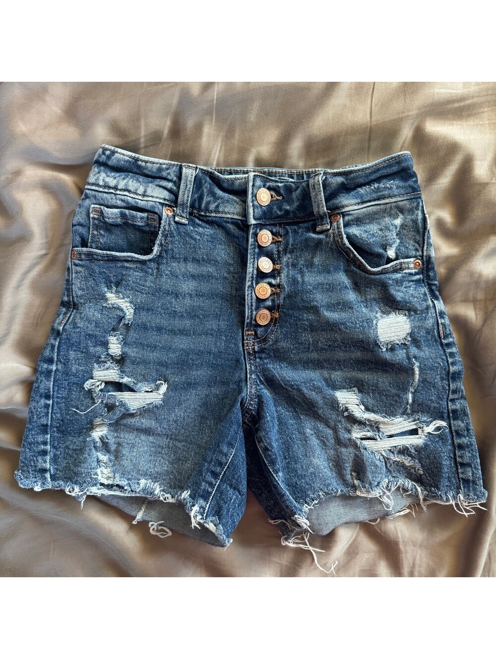 Maurices Super High Rise Distressed Denim Shorts Size 0